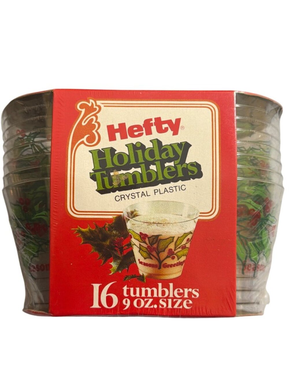 Vtg Hefty Holiday Tumblers 9 Oz Crystal Plastic Cups Set 16 1978 Season Greeting